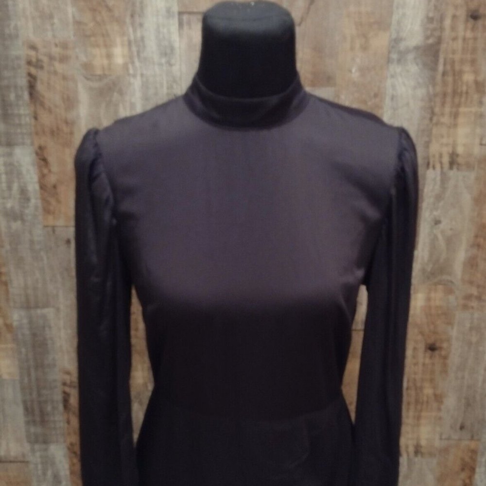 NWT EXPRESS SILKY BLACK WOMENS LONG SLEEVE MOCK NECK TULIP SKIRT DRESS SZ S NEW